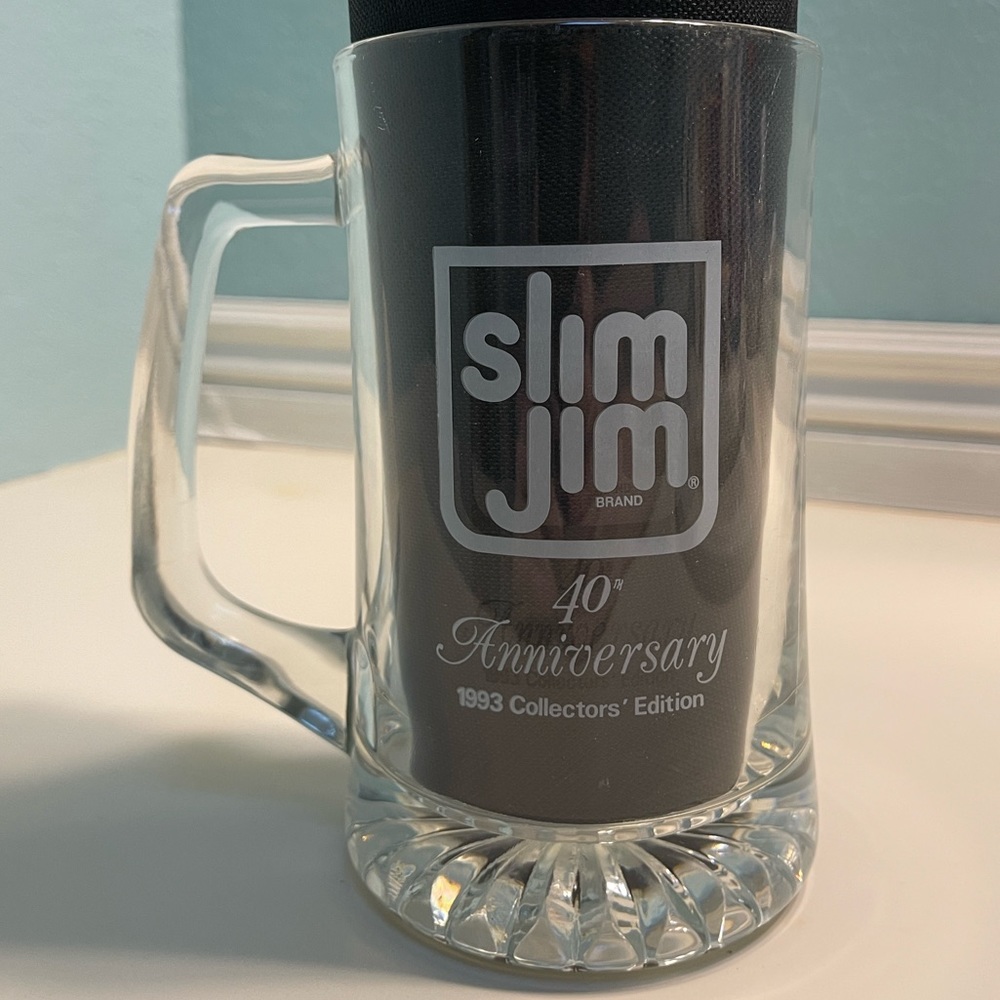Slim Jim 40th Anniversary 1993 Collector’s Edition Glass Mug Stein Cup